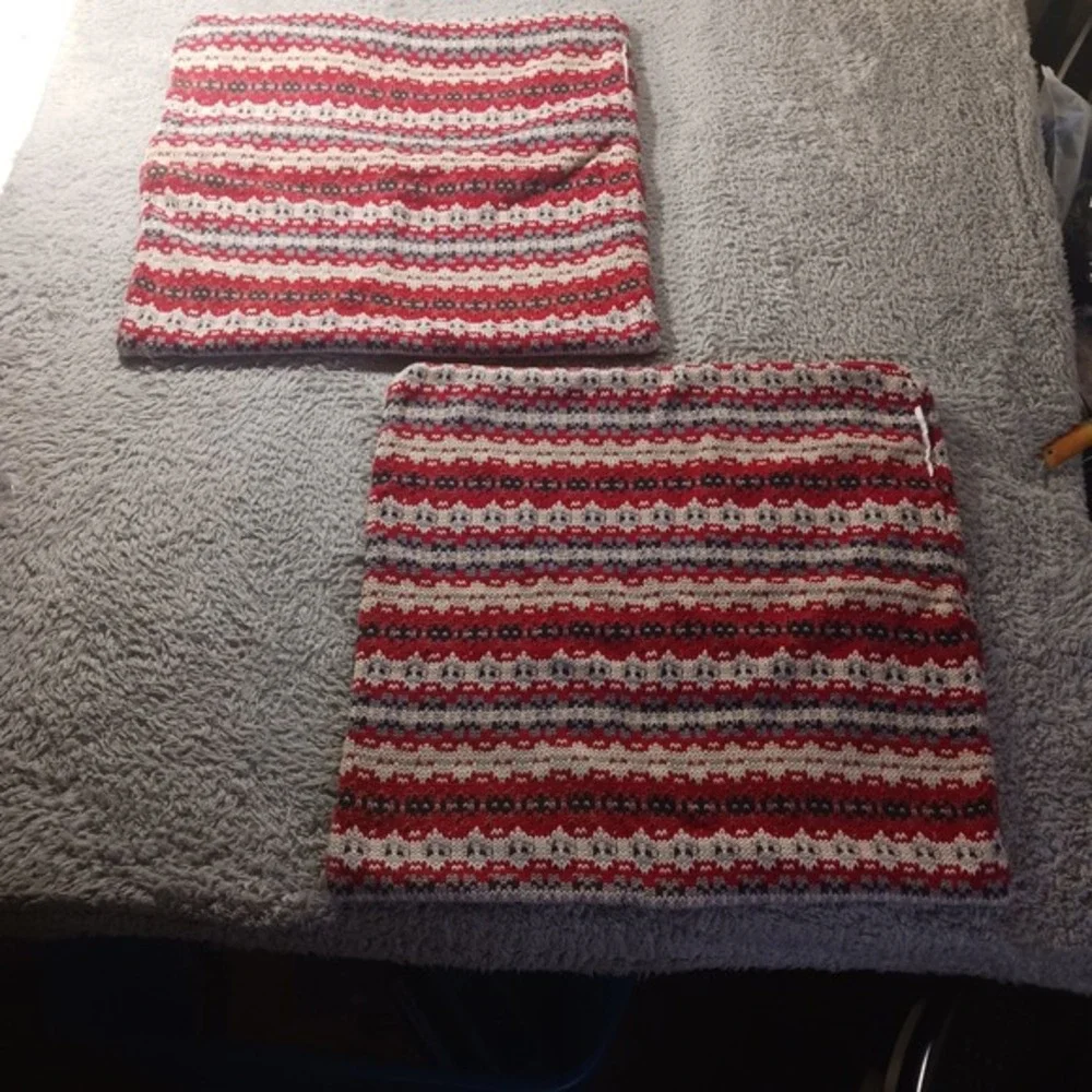 Lauren Ralph Lauren Fair Isle Knit Cotton Pillow Covers‎ Set of 2 Red White Grey